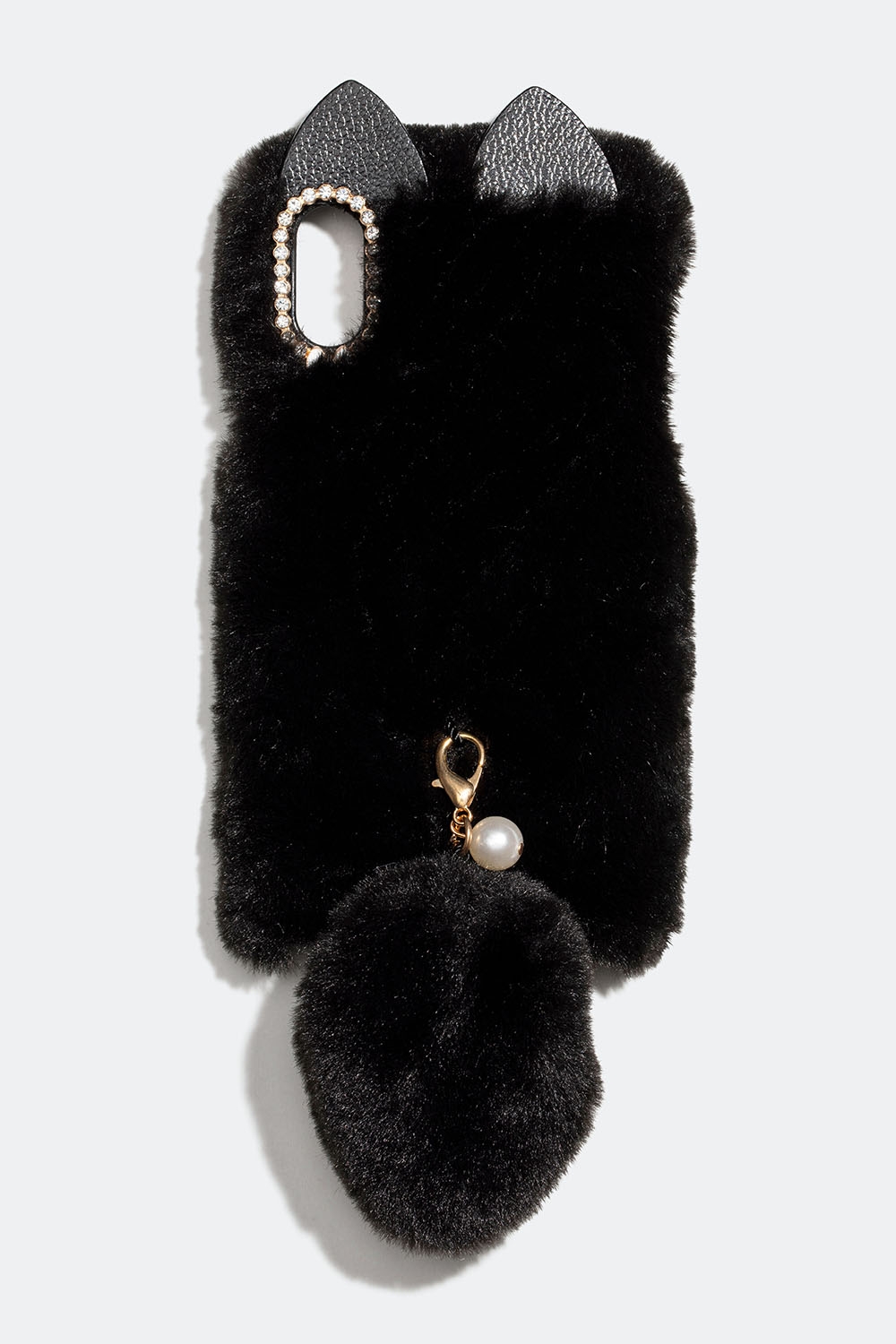 Musta pörröinen matkapuhelinkotelo, jossa korvat ja häntä, iPhone X ryhmässä Asusteet / Matkapuhelintarvikkeet / Matkapuhelinkotelot / iPhone X @ Glitter (174000389010)