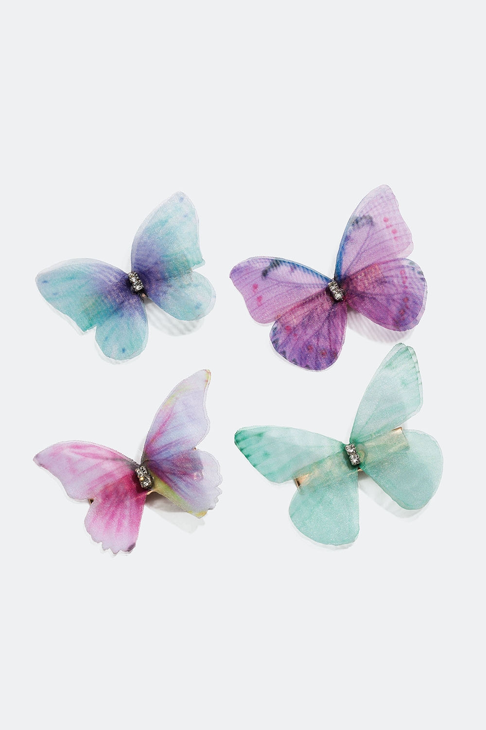 Kullanväriset hiussoljet, joissa eri värisiä perhosia, 4 kpl ryhmässä Hiustuotteet / Hiuspinnit ja -klipsit / Hiuspinnit @ Glitter (335001105400)
