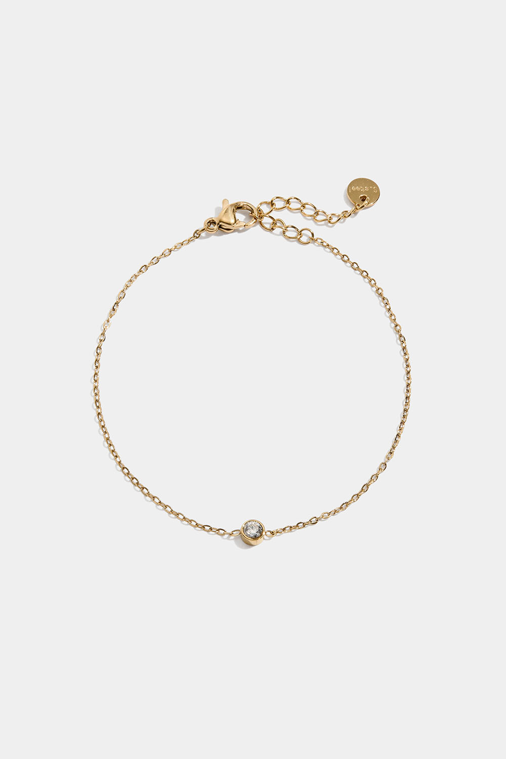 Ohut teräksinen ranneketju, joissa 18k kultaus ja Cubic zirkonia -kivi