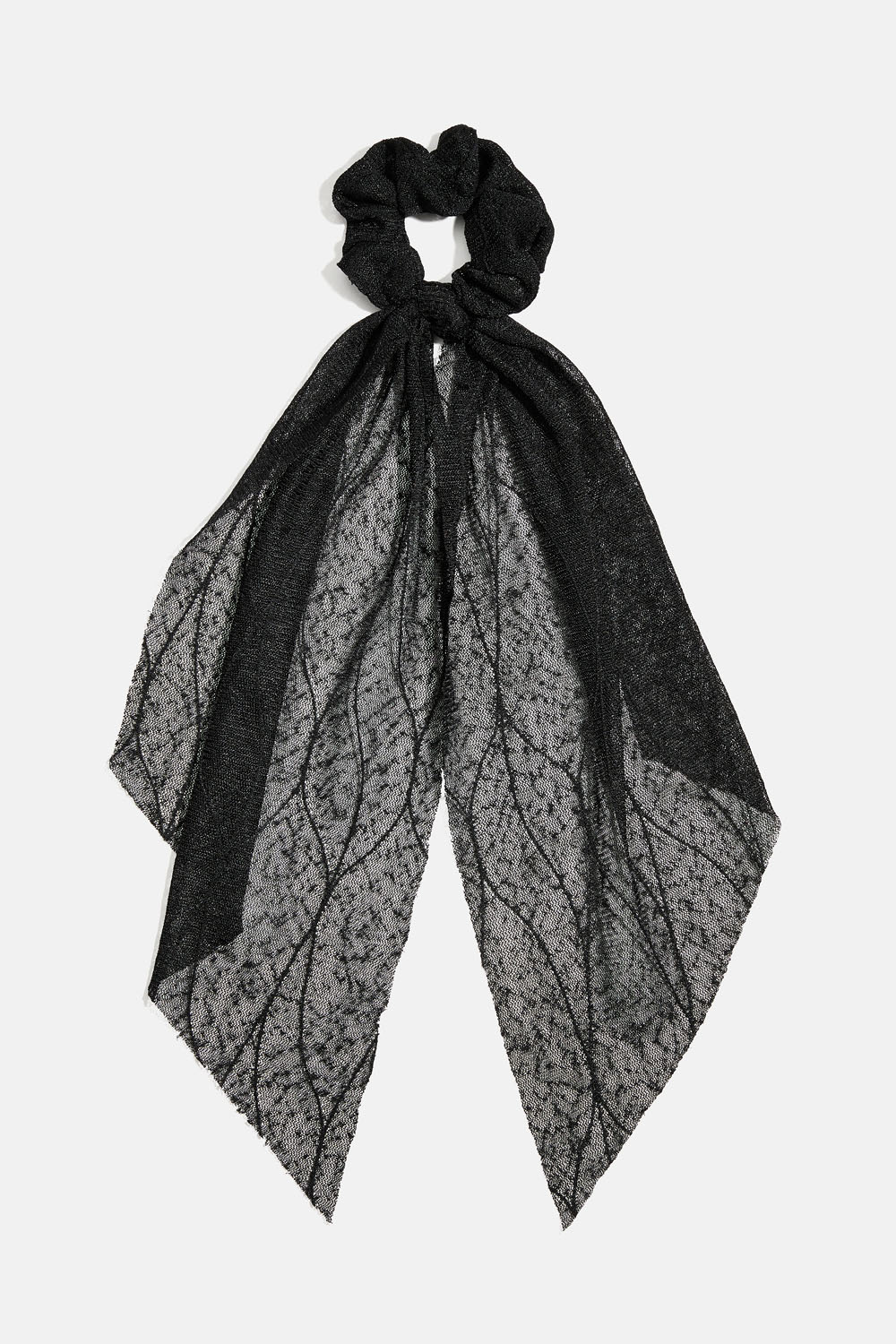 Hännällinen hiusdonitsi mustasta verkkokankaasta